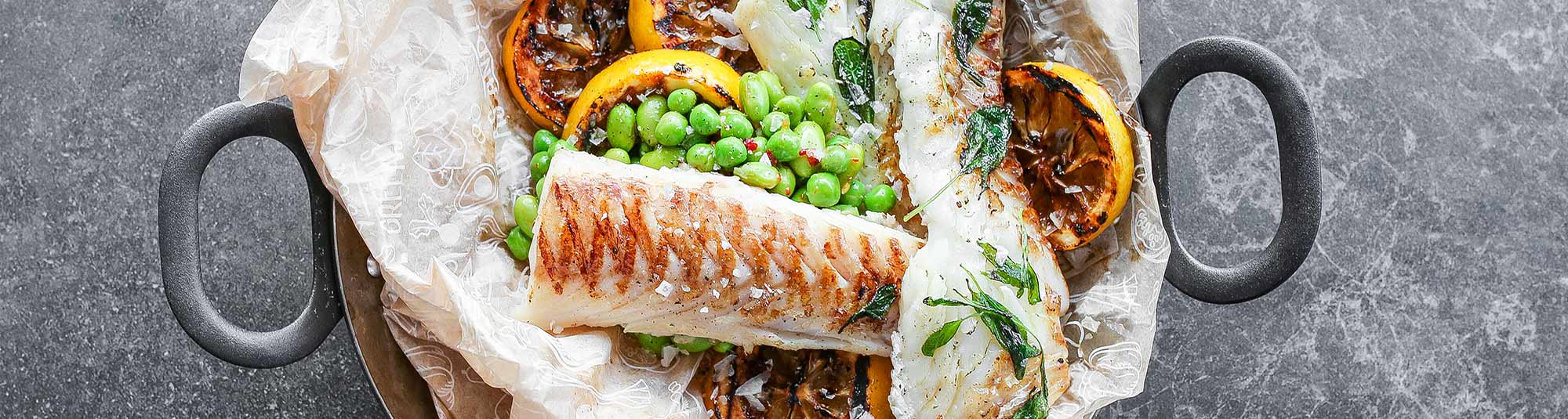 Nätgrillad torskfilé i citrontäcke