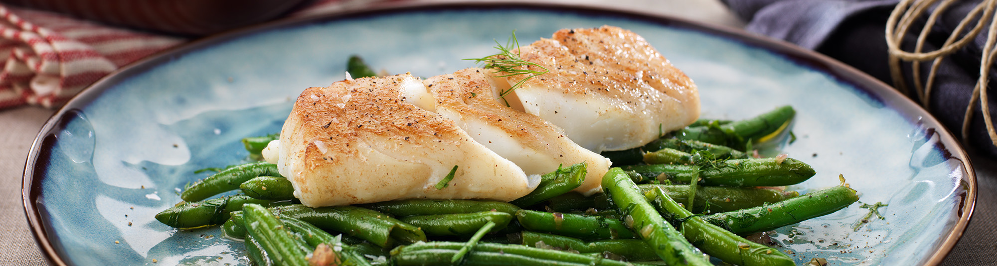 Stekt torskrygg med schalottenlök stekta Haricots Verts