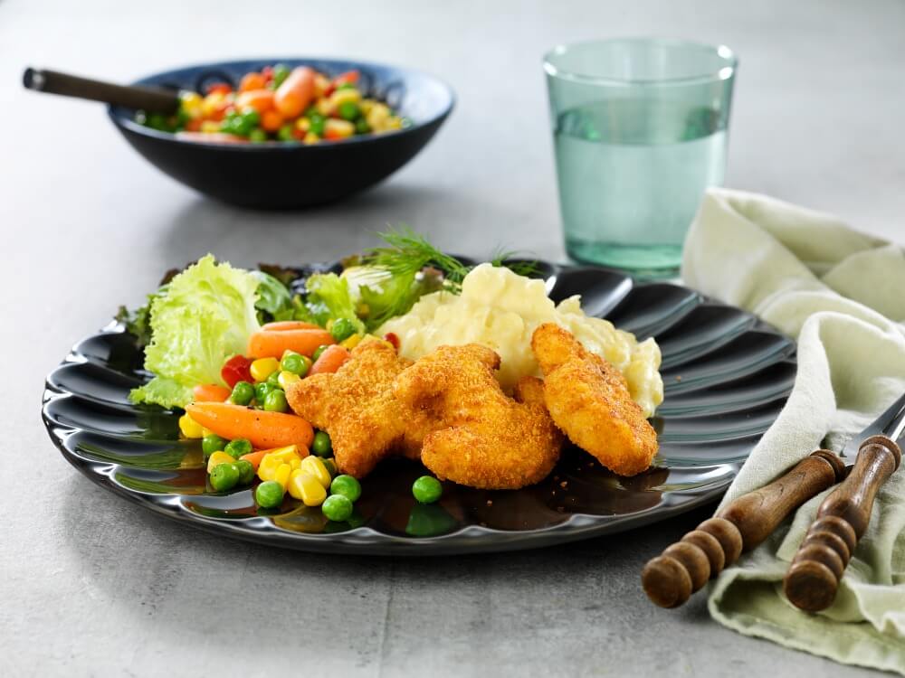 Fish & Fun med ärter, majs, paprika och mos