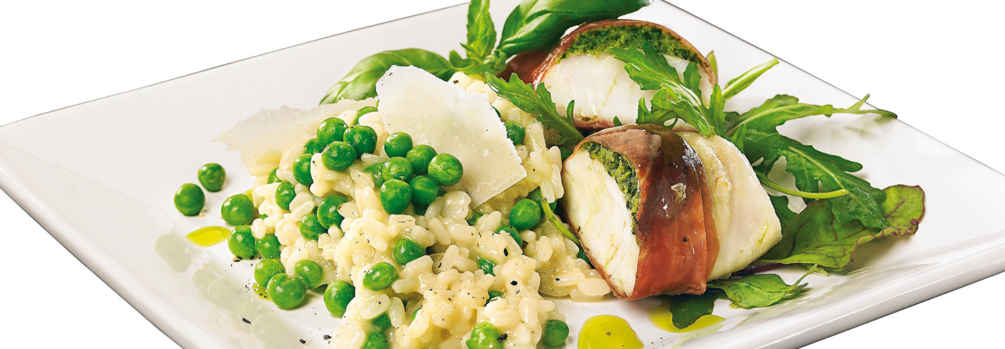 Ärtrisotto med parmabakad torskfilé
